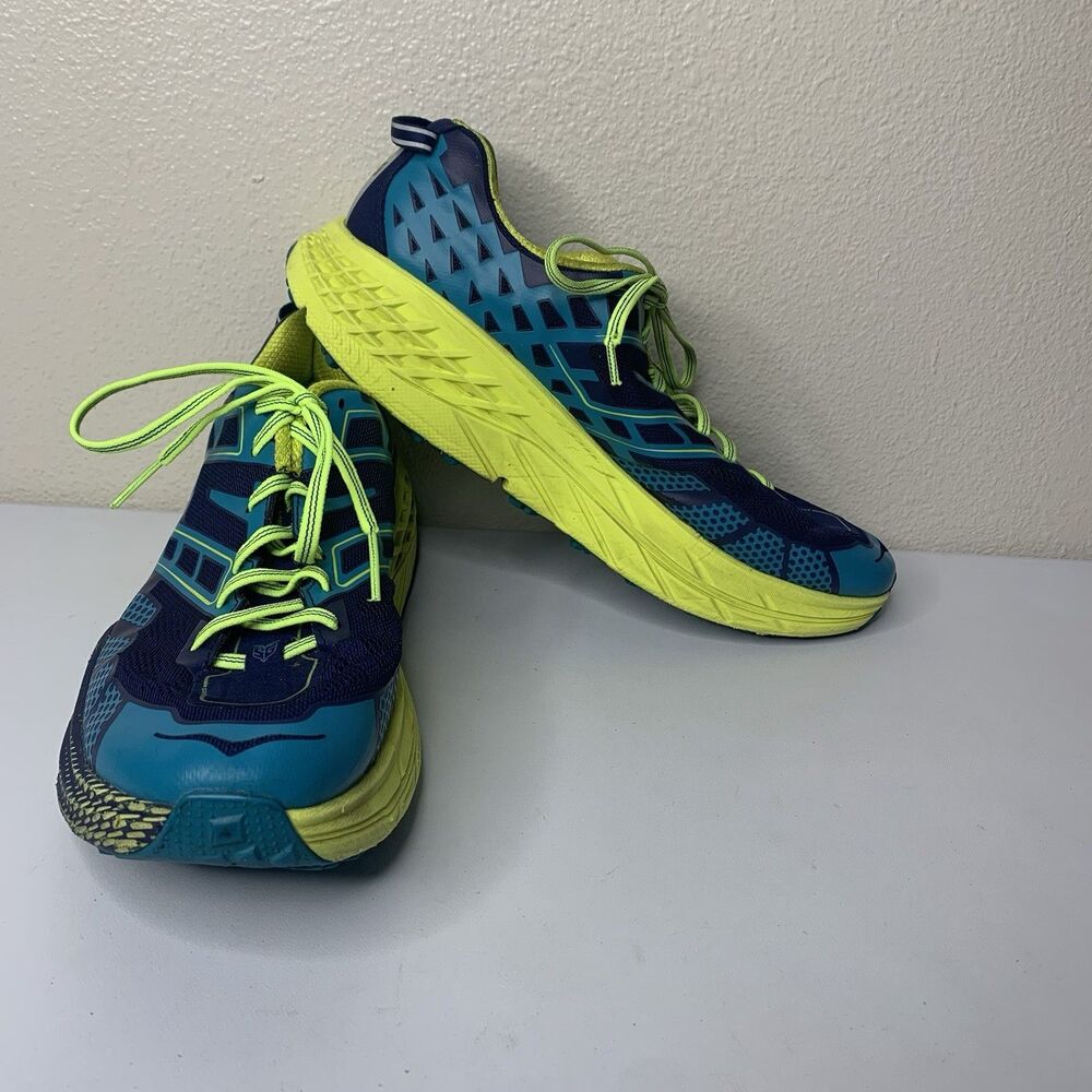 Hoka One One Speedgoat 2 Trail Running Shoes Bright Blue Neon Green Mens Sz 12.5